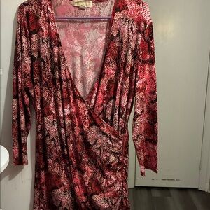 Michael Kors Pink Red Snake-Print Wrap Blouse